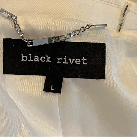 Black Rivet White Long Trench Coat with Removable Hood Large - Picture 10 of 10